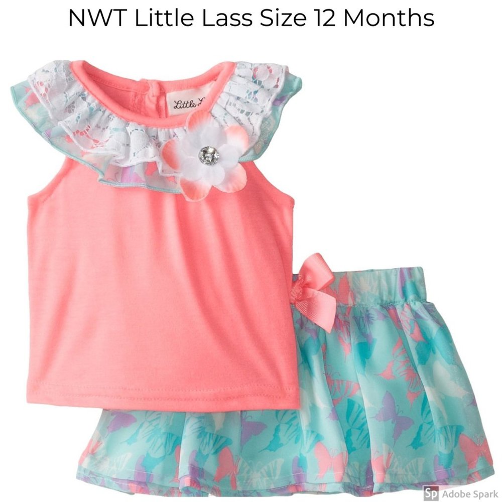 Little Lass Baby Girl Top Tutu Scooter Skirt Set Outfit size 12 Mo Lot NWT - Picture 3 of 8